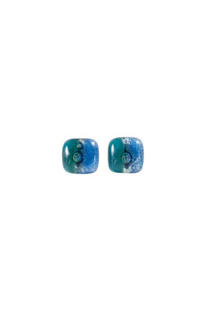 Earrings Post Glass .5Sq Asst Blue/Green