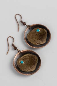 Earrings: disc; hammered copper
