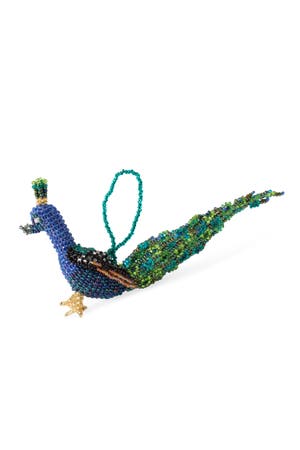 Ornament Peacock Beaded Glass 3H Blue/Gr