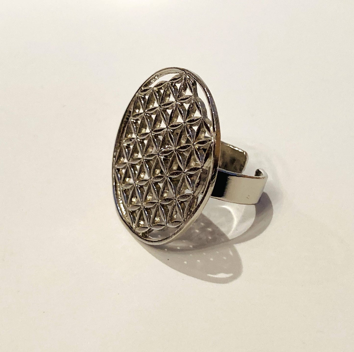 Handmade Brass Ring Plated with Nickel - Triangles Grid