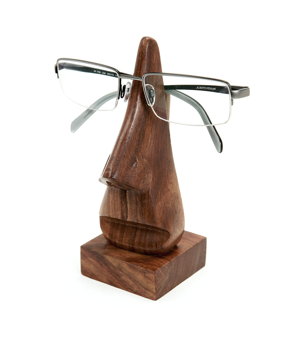 Hand Carved Nose Eyeglass Holder Stand - Sheesham Rosewood