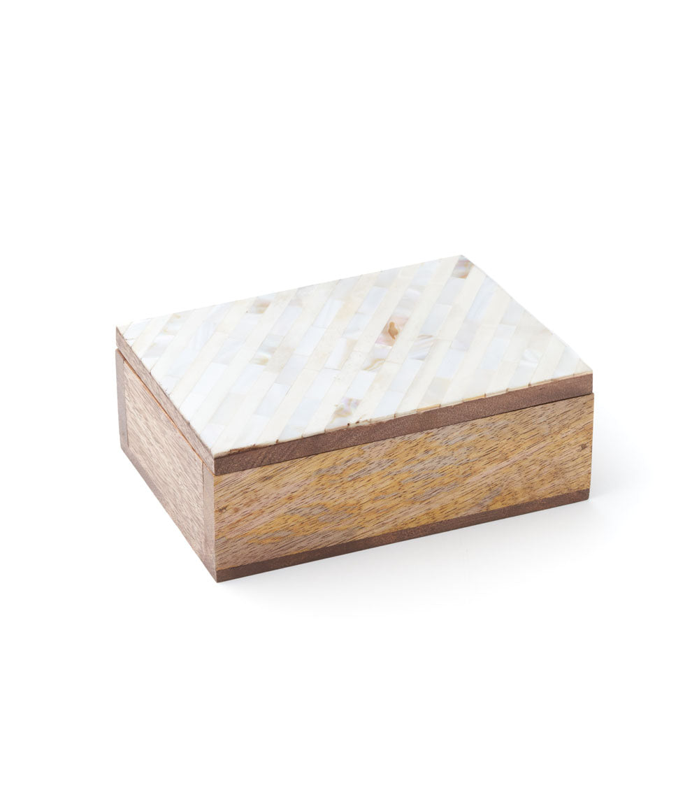 Chandani Mango Wood, Bone and Shell Treasure Box - Medium Moonbeams