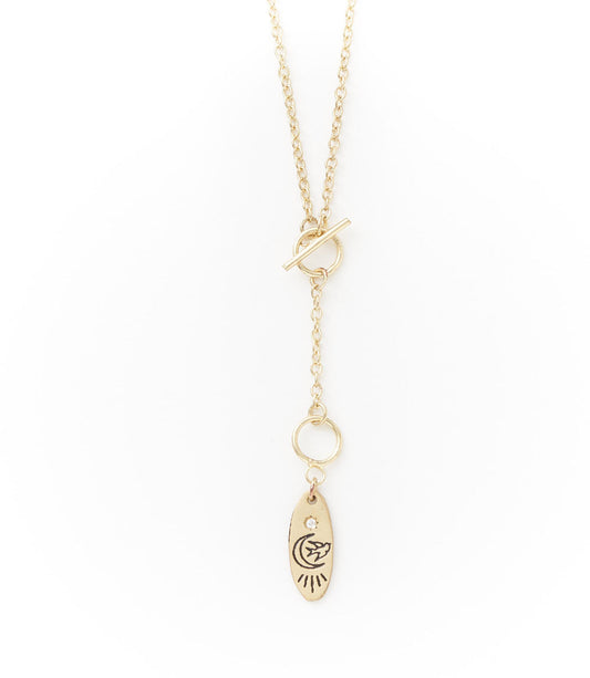 Ruchi Dainty Gold Drop Lariat Necklace With Etched Bird Charm