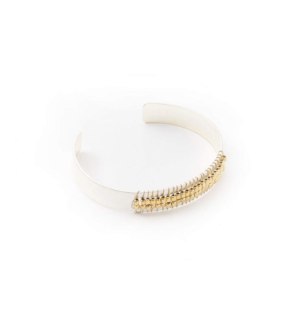 Bhavani Silver Cuff Bracelet with Gold Beads