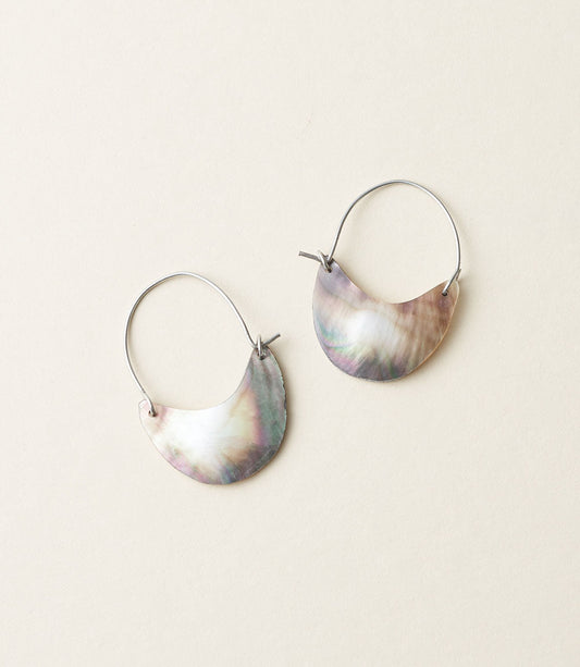 Chandra Hoop Earrings with Black Lip Mother of Pearl Shell Rustic Disc