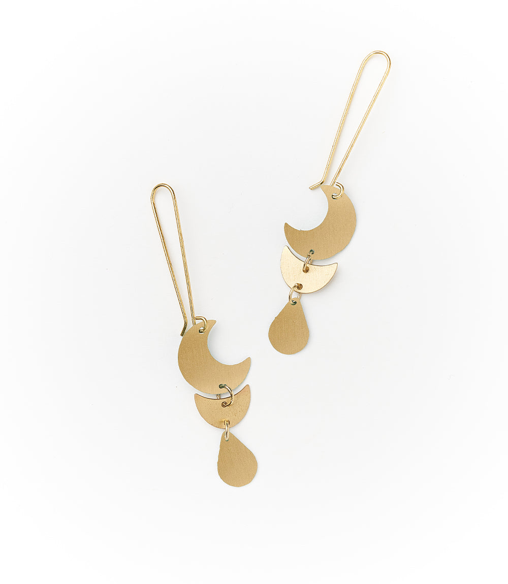 Rajani Gold Drop Earrings with Moon Phase and Teardrop Charms