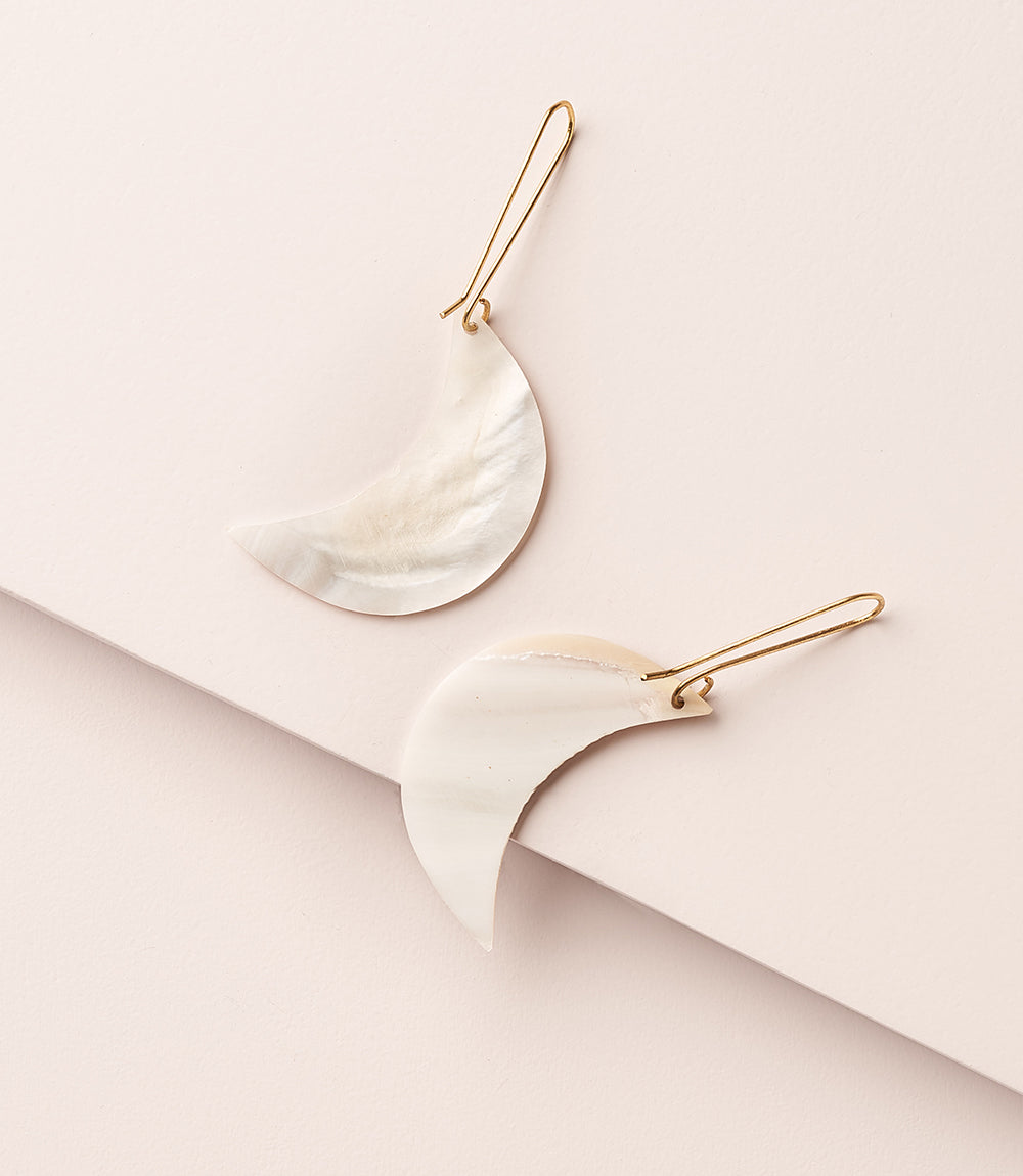 Rajani Drop Earrings with Mother of Pearl Crescent Moon Charm