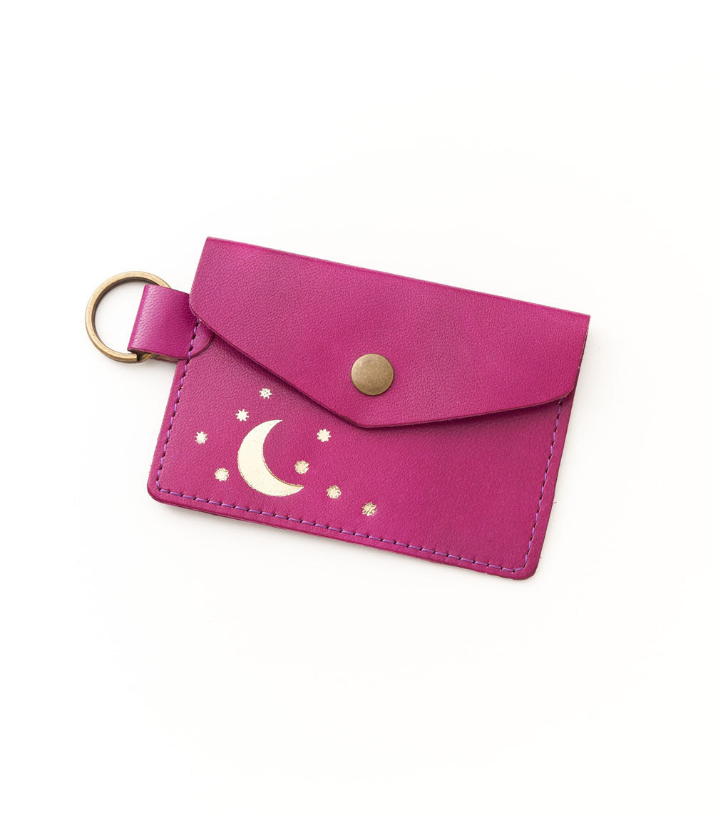 Indukala Leather Business Card and Credit Card Holder - Moon and Stars