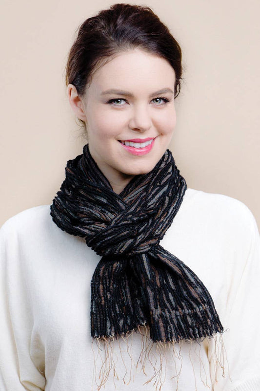 Revati Silk & Wool Scarves: Black & Taupe