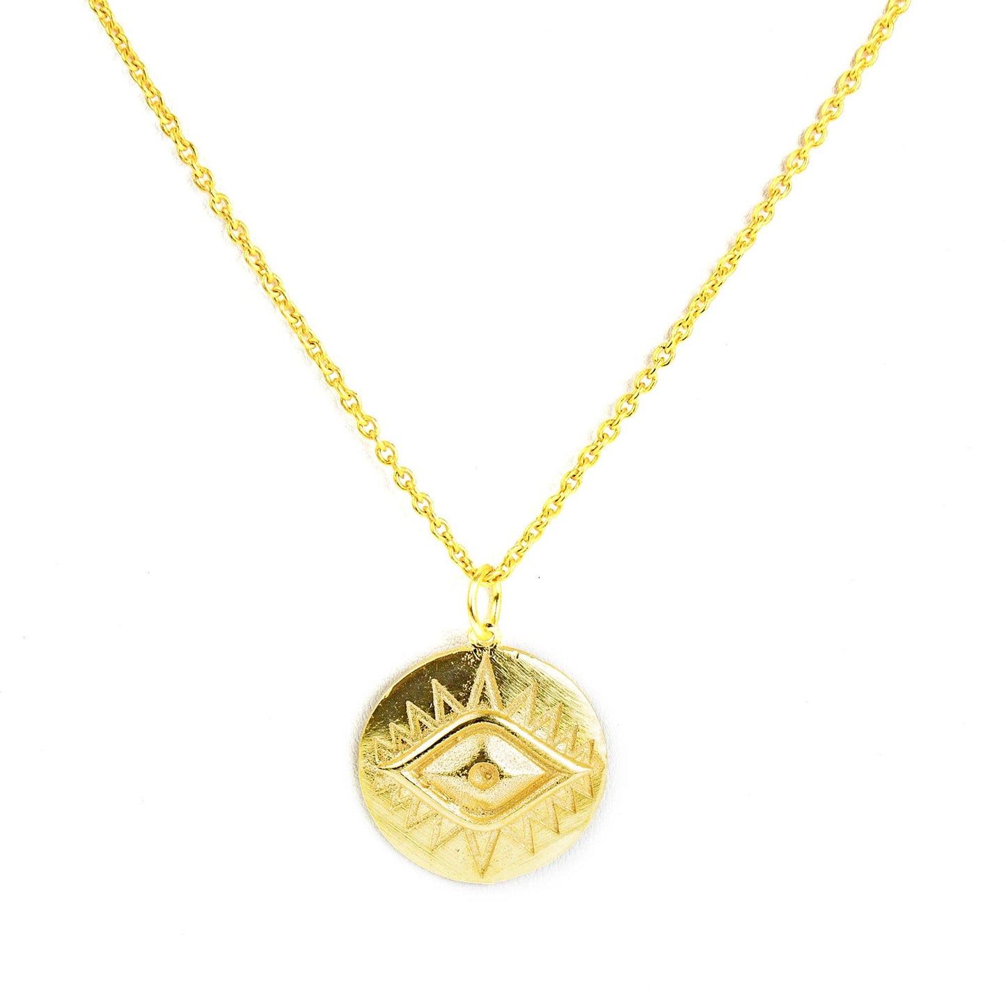 Evil Eye Coin Pendant Necklace, Brass, Single m/3