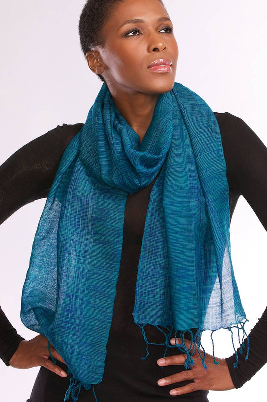 Ikat Handloom Wool Scarf: Turquoise