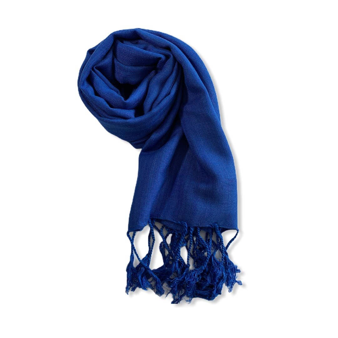Small Solid Handwoven Scarf - Blue