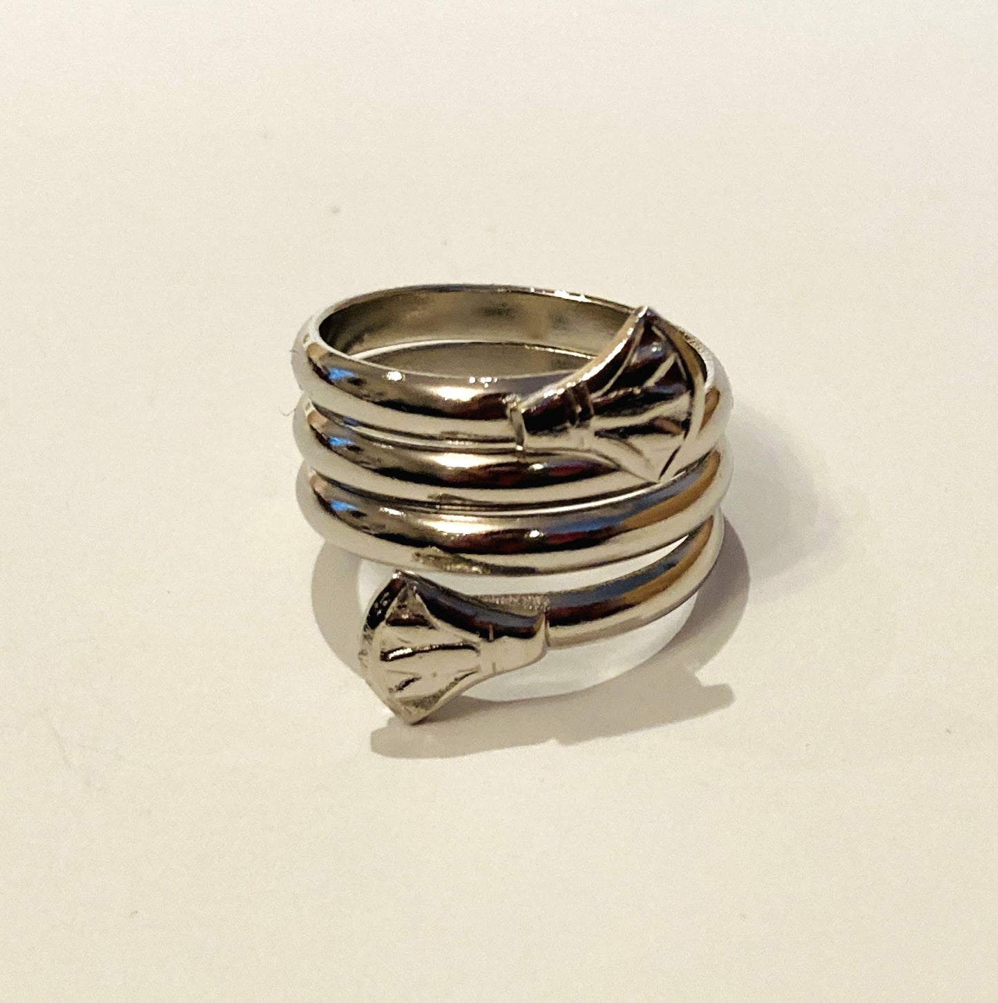 Handmade Brass Ring Plated with Nickel - Spiral with Lotus